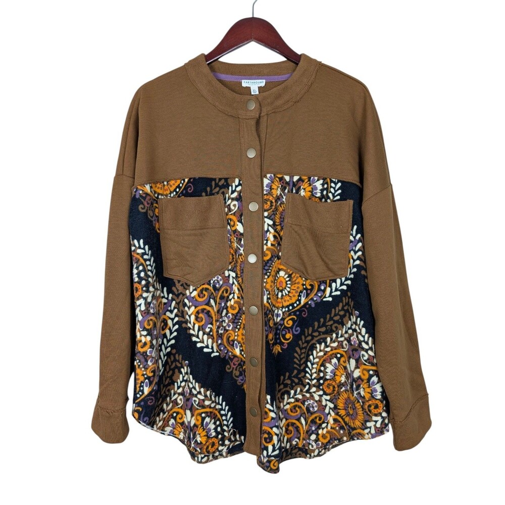 Earthbound Trading Co Floral Paisley Snap Top Jacket Shacket
